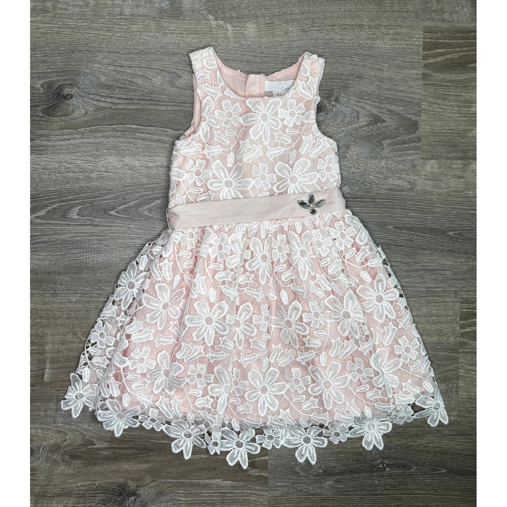 Camilla Girls Pink White Floral Lace Dress Special Occasion Flower Girl Size 6
